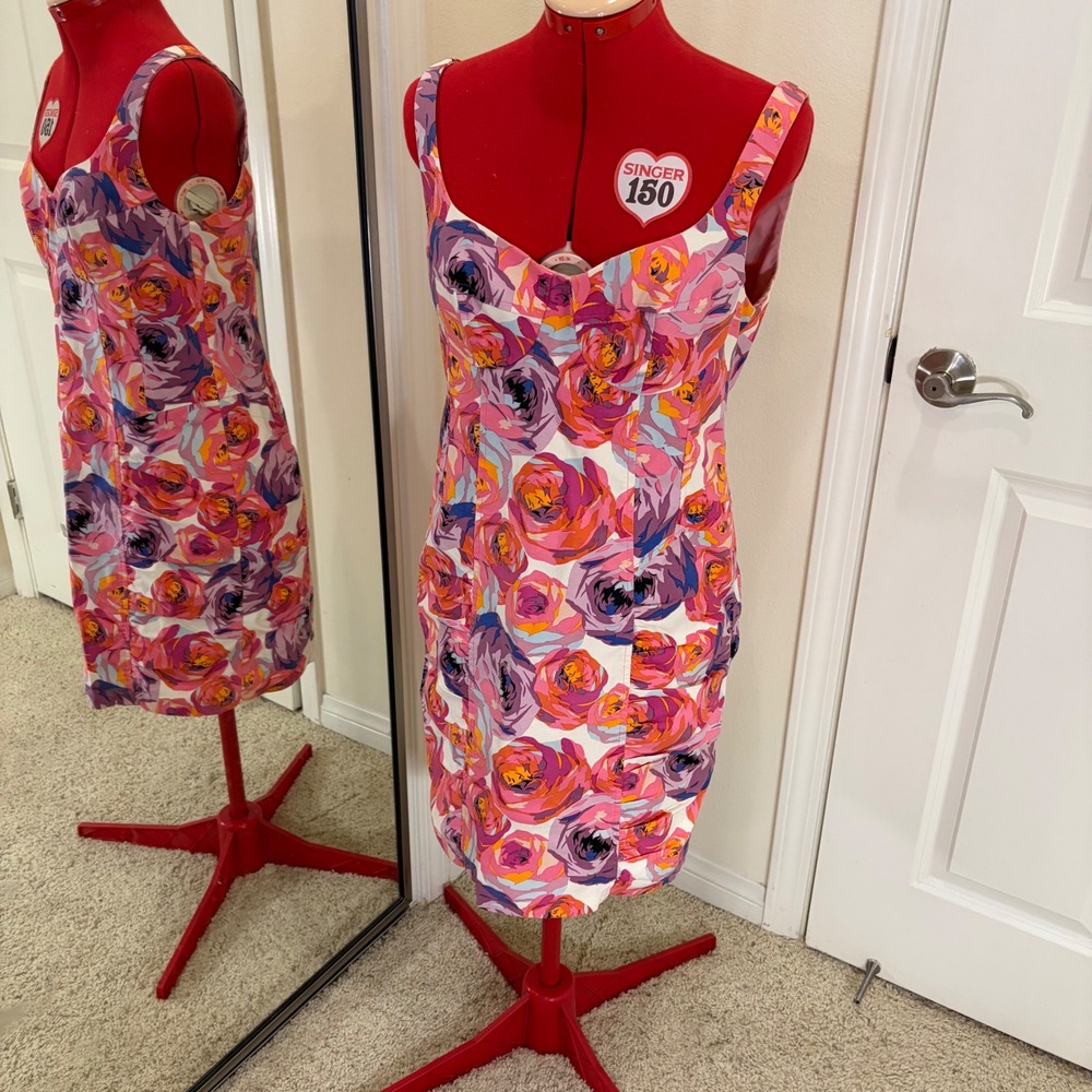 Nanette Lepore Candy Girl pink& purple floral print ruched sleeveless mini dress - Picture 3 of 6